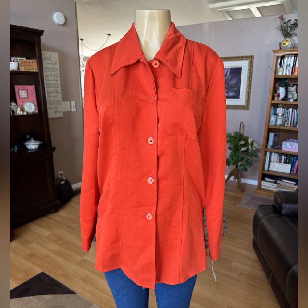 AK Collection orange Long Sleeve Button-Up Blouse-size L-NWT